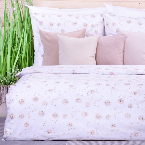 Pościel bawełniana 160x200 cm Beżowe dmuchawce na białym