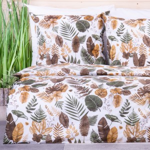 Pościel bawełniana 160x200 cm Brązowo-złote liście