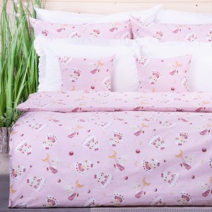 Pościel bawełniana 160x200 cm Owieczki róż