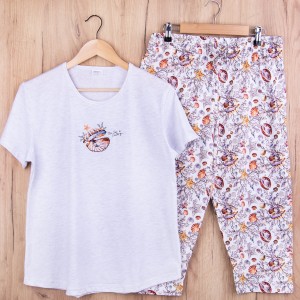 Piżama damska z krótkim rękawem i 3/4 spodnie 408208 rozm: L jasny szary