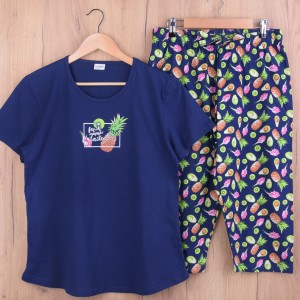 Piżama damska z krótkim rękawem i 3/4 spodnie 409208 rozm: L granat