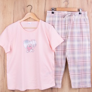 Piżama damska z krótkim rękawem i 3/4 spodnie 408487 rozm: L brzoskwinia