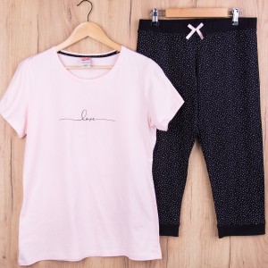 Piżama damska z krótkim rękawem i 3/4 spodnie LOVE rozm: XL jasny róż