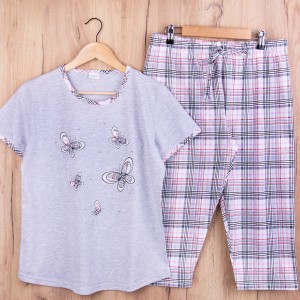 Piżama damska z krótkim rękawem i 3/4 spodnie 501030 rozm: L szary