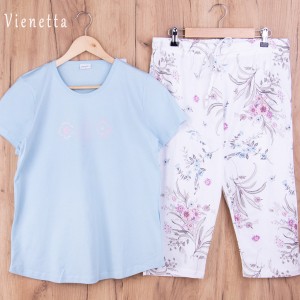 Piżama damska z krótkim rękawem i 3/4 spodnie 311385 rozm: XL błękit