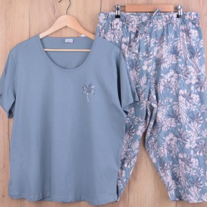 Piżama damska z krótkim rękawem i 3/4 spodnie 407037 rozm: 1XL ciemna oliwka