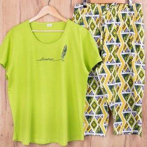 Piżama damska z krótkim rękawem i 3/4 spodnie 405334 rozm: 2XL seledyn