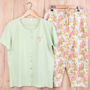 Piżama damska z krótkim rękawem i 3/4 spodnie 410040 rozm: XL jasna zieleń