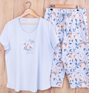 Piżama damska z krótkim rękawem i 3/4 spodnie 409197 rozm: 4XL błękit