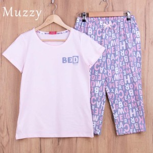 Piżama damska z krótkim rękawem i 3/4 spodnie ALFABET rozm: S jasny róż