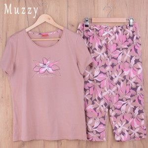 Piżama damska z krótkim rękawem i 3/4 spodnie RÓŻOWY KWIAT rozm: XL