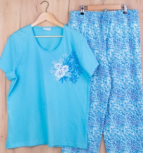 Piżama damska z krótkim rękawem i długimi spodniami 810217 rozm: 1XL turkus