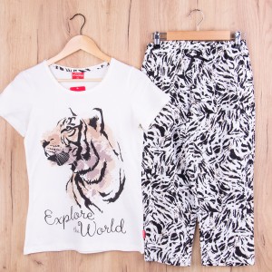 Piżama damska z krótkim rękawem i 3/4 spodnie TYGRYS rozm: S krem