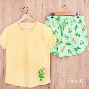 Piżama damska z krótkim rękawem i szortami 408283 rozm: L żółty