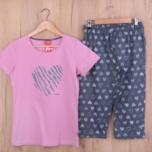 Piżama damska z krótkim rękawem i 3/4 spodnie SERCE rozm: S