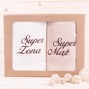 Komplet ręczników 2*70x140 cm Super Żona Super Mąż wzór 1