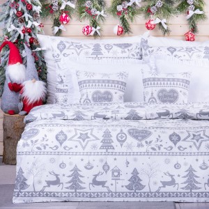 Pościel świąteczna 100x140 cm wzór 2 Szare serduszko Merry Christmas na białym tle