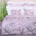Pościel bawełniana 160x200 cm Szare liście na różowym tle