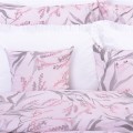Pościel bawełniana 160x200 cm Szare liście na różowym tle