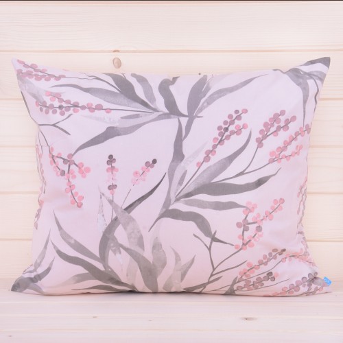Poszewka z bawełny 40x60 cm Szare liście na różowym tle