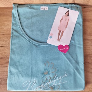 Koszula nocna damska 405353 rozm: 2XL Złote kwiatki na ciemnomiętowym tle