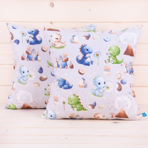 Poszewka z bawełny 40x40 cm Dinusie i dmuchawce na szarym