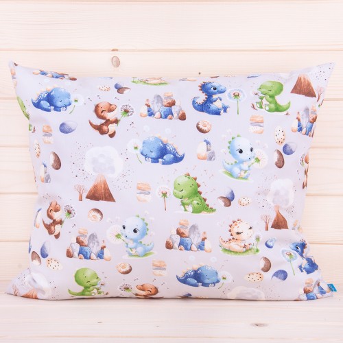 Poszewka z bawełny 40x60 cm Dinusie i dmuchawce na szarym