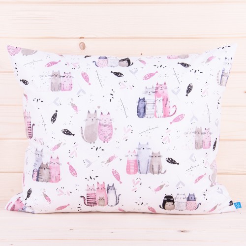 Poszewka z bawełny 70x80 cm Kolorowe kotki na białym 1