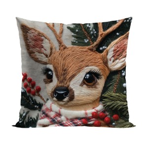 Poszewka świąteczna 40x40 cm Jelonek z efektem wyszywania