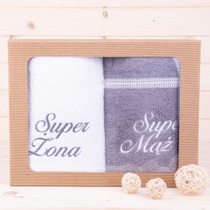 Komplet ręczników 2*70x140 cm Super Żona Super Mąż wzór 3