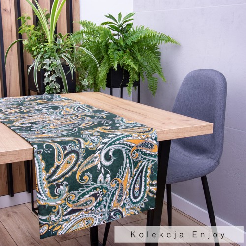 Pas 40x140 cm wzór E1449/111 Wzór orientalny na zielonym tle