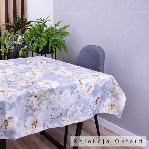 Obrus 140x200 cm wzór 390460/104 Kwiaty na jasnoszarym tle