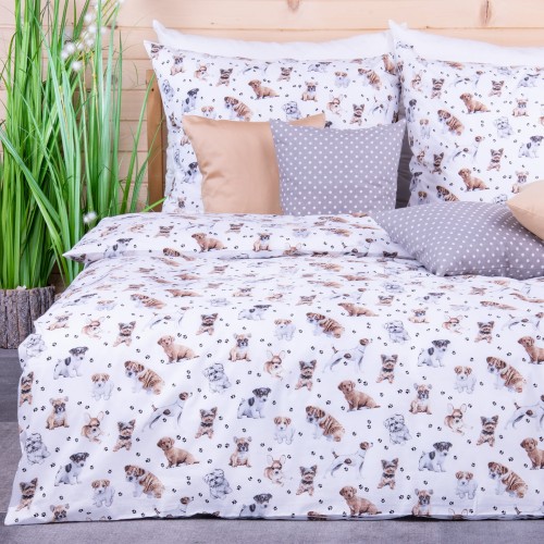 Pościel bawełniana 160x200 cm Pieski + łapki