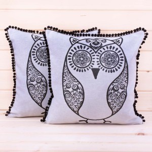 Poszewka ozdobna 40x40 cm Sowa na szarym tle z ozdobnymi bąbelkami