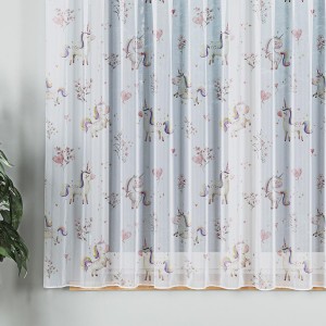 Firana woalowa D00236/WOA/001/157/1 Słodkie jednorożce wykończenie dołu ołowianka wysokość 157 cm