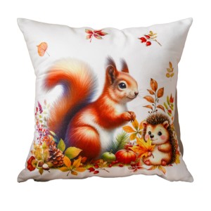 Poszewka ozdobna Foto 40x40 cm Wiewiórka i jeż wśród złotobrązowych jesiennych liści