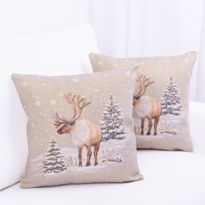 Poszewka świąteczna gobelinowa 42x42 cm Renifer na złotym tle
