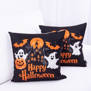 Poszewka ozdobna 40x40 cm Halloween 1 pomarańczowo-czarna