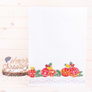 Ścierka świąteczna Bombki szara na białym tle