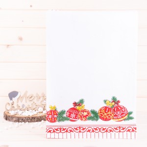 Ścierka świąteczna Bombki czerwona na białym tle