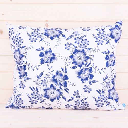 Poszewka z bawełny 40x60 cm Niebieskie kwiaty na białym