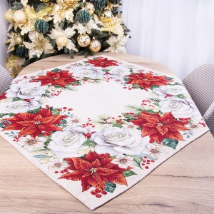 Serweta świąteczna gobelinowa 90x90 cm Gwiazda betlejemska z różami