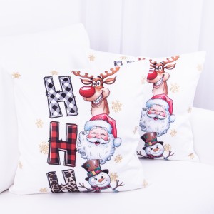 Poszewka świąteczna 45x45 cm Renifer, Mikołaj i Bałwan