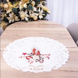 Serwetka świąteczna haftowana śr 60 cm YM30306 Czerwone świece