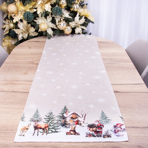 Pas świąteczny drukowany 40x140 cm wzór 971 Zimowy domek