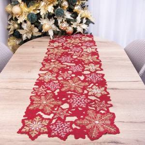 Pas świąteczny haftowany 40x150 cm RXH23091-1 Śnieżynki na czerwonym tle