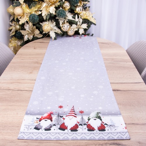 Pas świąteczny drukowany 40x180 cm wzór 967 Skrzaty ze śnieżynkami