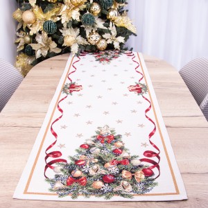 Pas świąteczny gobelinowy 45x140 cm Choinka czerwono złota