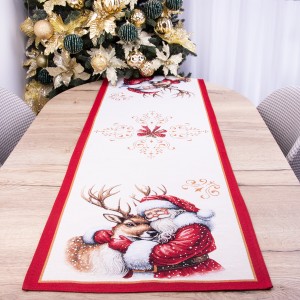 Pas świąteczny gobelinowy 45x140 cm Mikołaj z reniferem