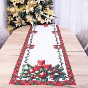 Pas świąteczny drukowany 40x140 cm PX-224 Świąteczny stroik
z czerwonymi świecami
